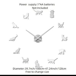DIY Kitty cat silhouette image mirror wall clock acrylic mirrored decoration wil
